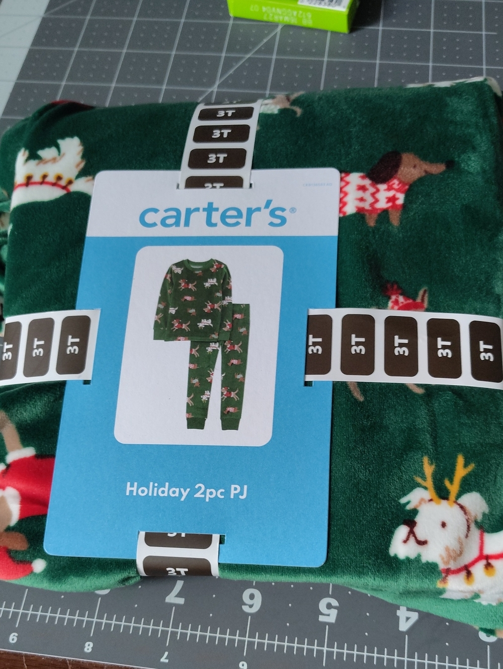 Carter's Green Holiday 2pc Kids Pajama Set - Reindeer Print (3T)